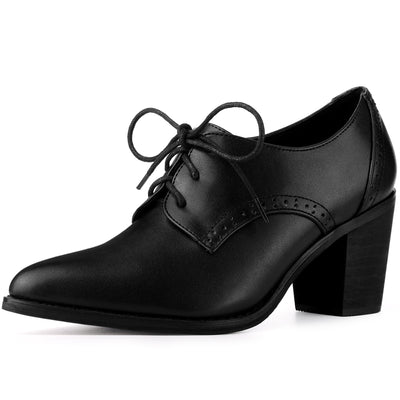 Perphy Pointy Toe Lace Up Block Heels Ankle Booties for Women