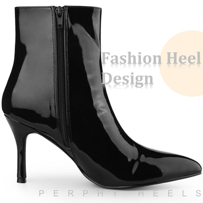 Perphy Mirror Leather Pointy Toe Zipper Stiletto Heels Ankle Boots for Women