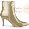 Perphy Mirror Leather Pointy Toe Zipper Stiletto Heels Ankle Boots for Women