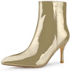 Perphy Mirror Leather Pointy Toe Zipper Stiletto Heels Ankle Boots for Women