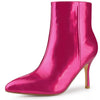 Perphy Mirror Leather Pointy Toe Zipper Stiletto Heels Ankle Boots for Women