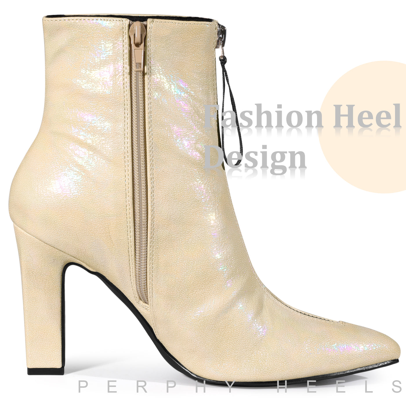 Bublédon Perphy Pointed Toe Front Zip Chunky Heel Ankle Boots for Women