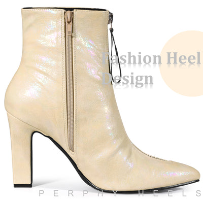 Perphy Pointed Toe Front Zip Chunky Heel Ankle Boots for Women