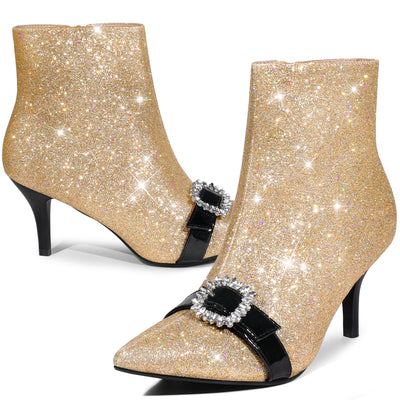 Perphy Rhinestones Pointed Toe Stiletto Heel Glitter Ankle Boots for Women