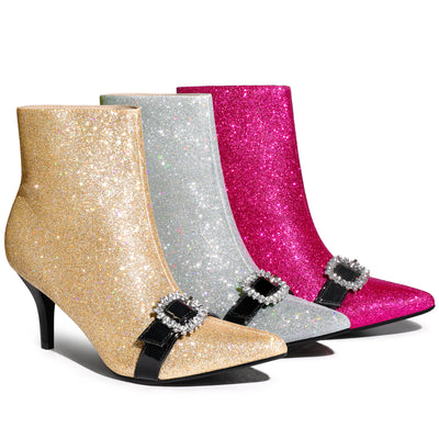 Perphy Rhinestones Pointed Toe Stiletto Heel Glitter Ankle Boots for Women
