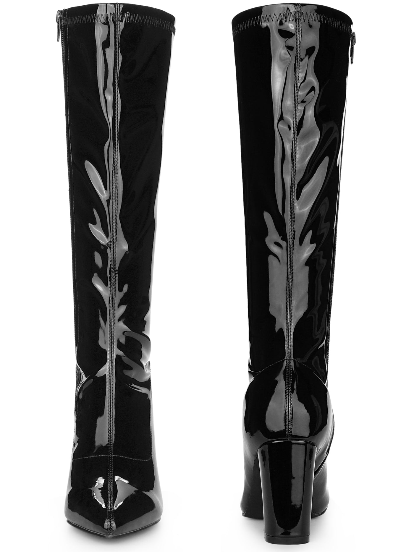 Bublédon Perphy Go-Go Boot Pointed Toe Side Zip Chunky Heels Knee High Boots