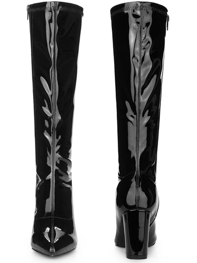 Perphy Go-Go Boot Pointed Toe Side Zip Chunky Heels Knee High Boots