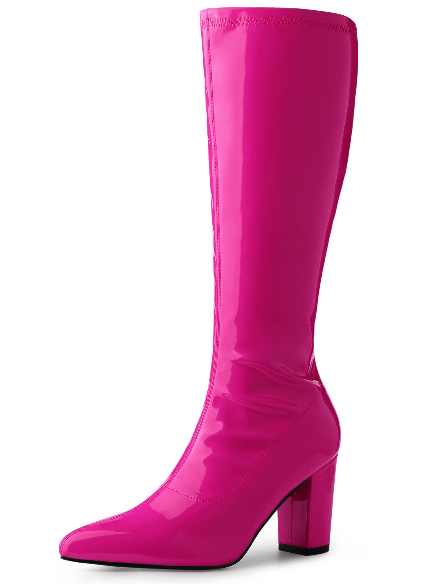 Bublédon Perphy Go-Go Boot Pointed Toe Side Zip Chunky Heels Knee High Boots