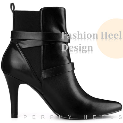 Perphy Pointy Toe Elastic Cross Straps Stiletto Heel Ankle Boots for Women