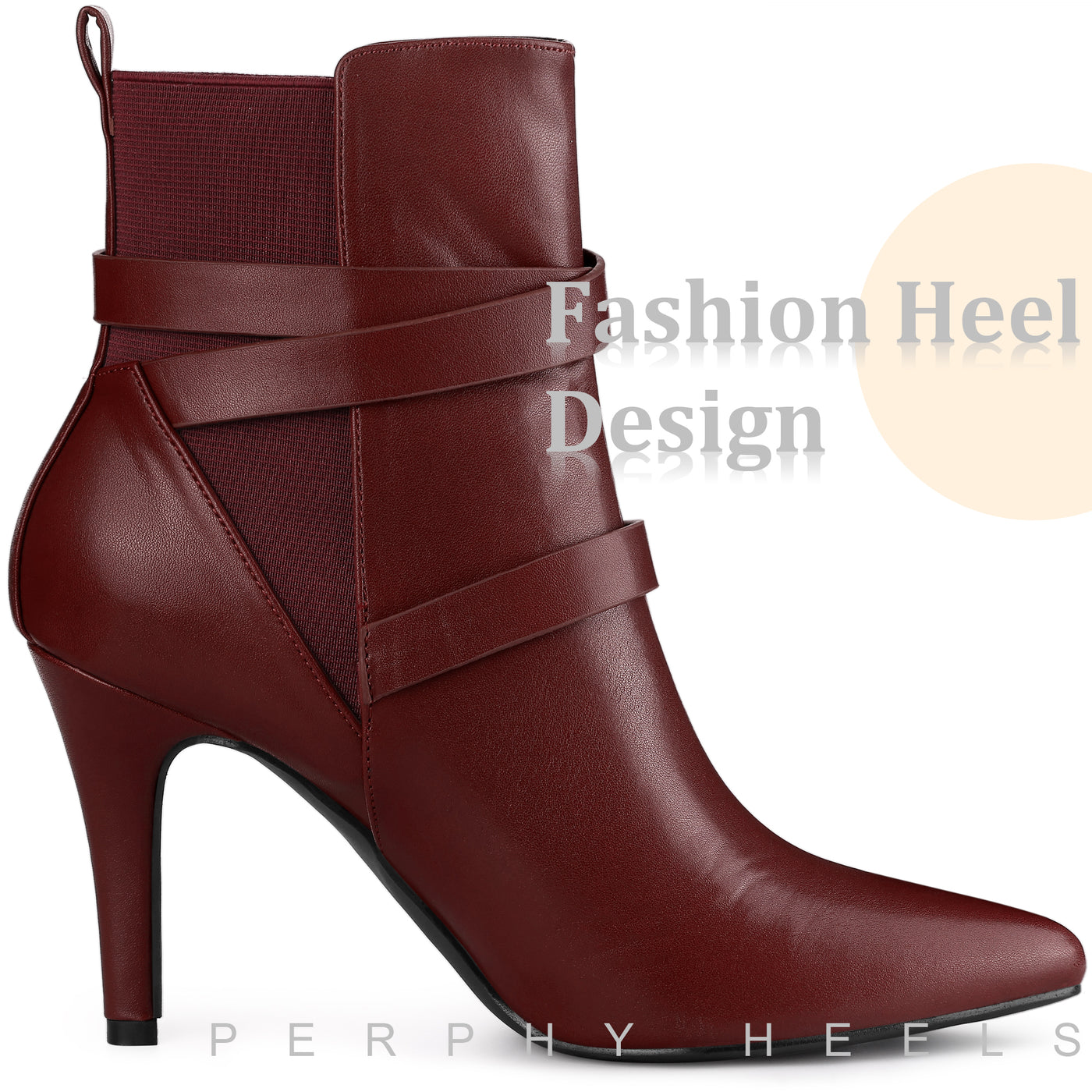 Bublédon Perphy Pointy Toe Elastic Cross Straps Stiletto Heel Ankle Boots for Women