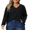 Plus Size V Neck Long Sleeve Hollowed T-Shirt Blouse Tunic Tops