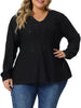 Plus Size V Neck Long Sleeve Hollowed T-Shirt Blouse Tunic Tops