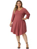 Plus Size Midi Dress for Women V Neck 3/4 Sleeve Casual Swing Loose A-Line Dresses