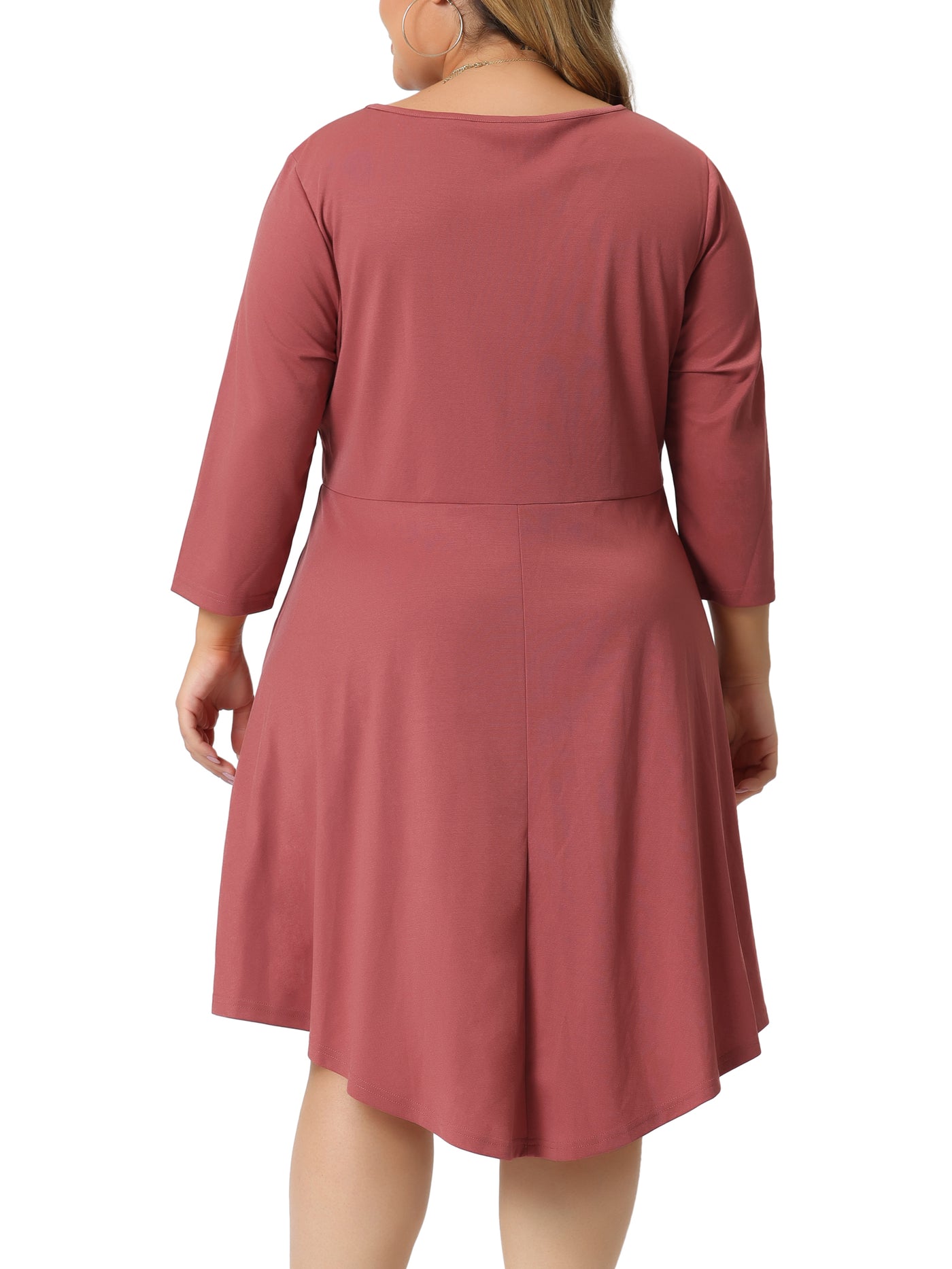 Bublédon Plus Size Midi Dress for Women V Neck 3/4 Sleeve Casual Swing Loose A-Line Dresses