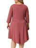 Plus Size Midi Dress for Women V Neck 3/4 Sleeve Casual Swing Loose A-Line Dresses