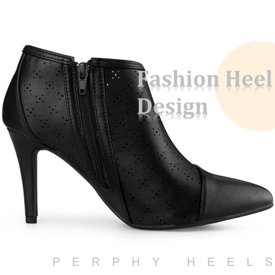 Perphy Perforated Pointed Toe Zipper Stiletto Heels Ankle Boots for Women