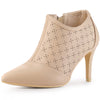 Perphy Perforated Pointed Toe Zipper Stiletto Heels Ankle Boots for Women