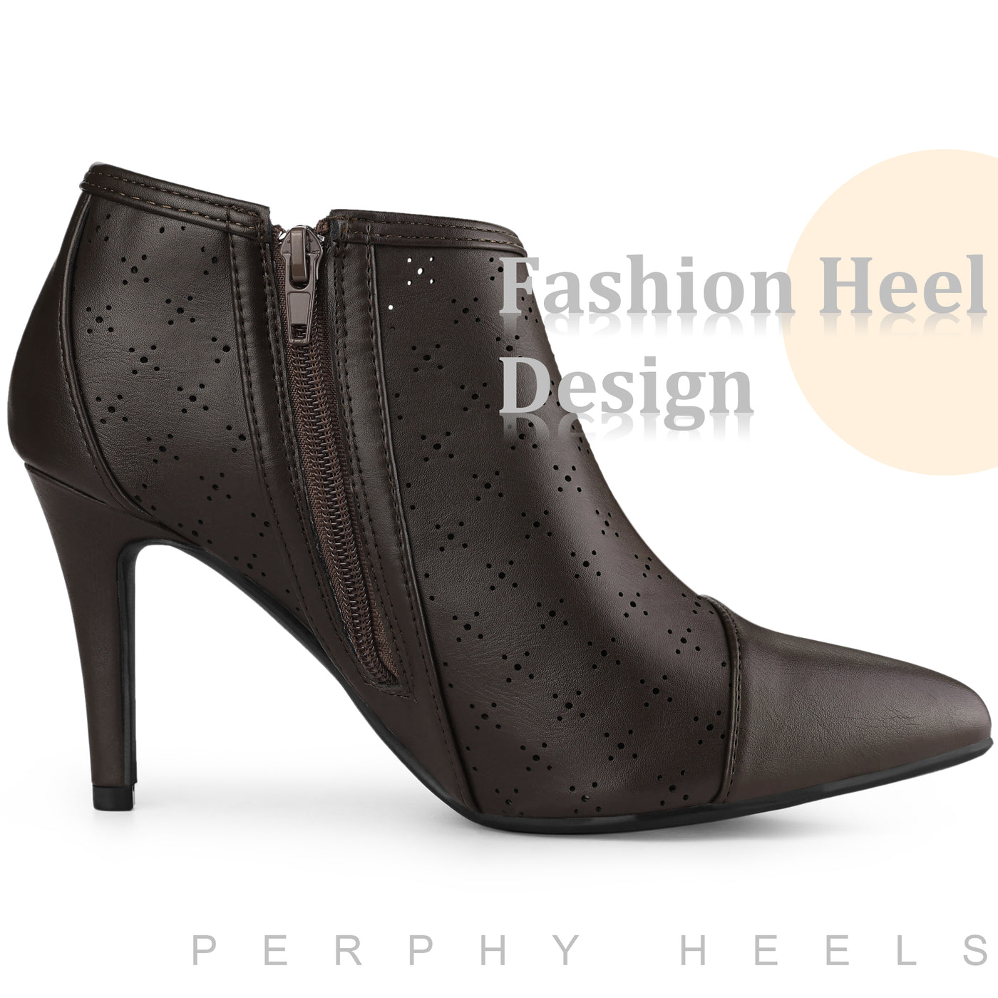 Bublédon Perphy Perforated Pointed Toe Zipper Stiletto Heels Ankle Boots for Women