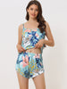 Womens Satin Sleepwear Floral Loungewear Cami with Shorts Pajama Set