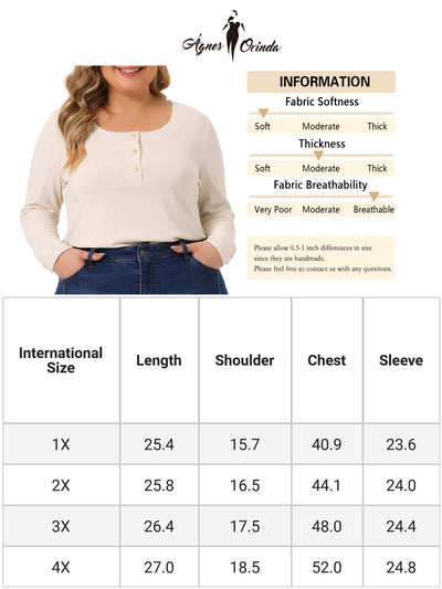 Plus Size Knit Tops for Women Long Sleeve Cable Button Half Placket Pullover Shirt
