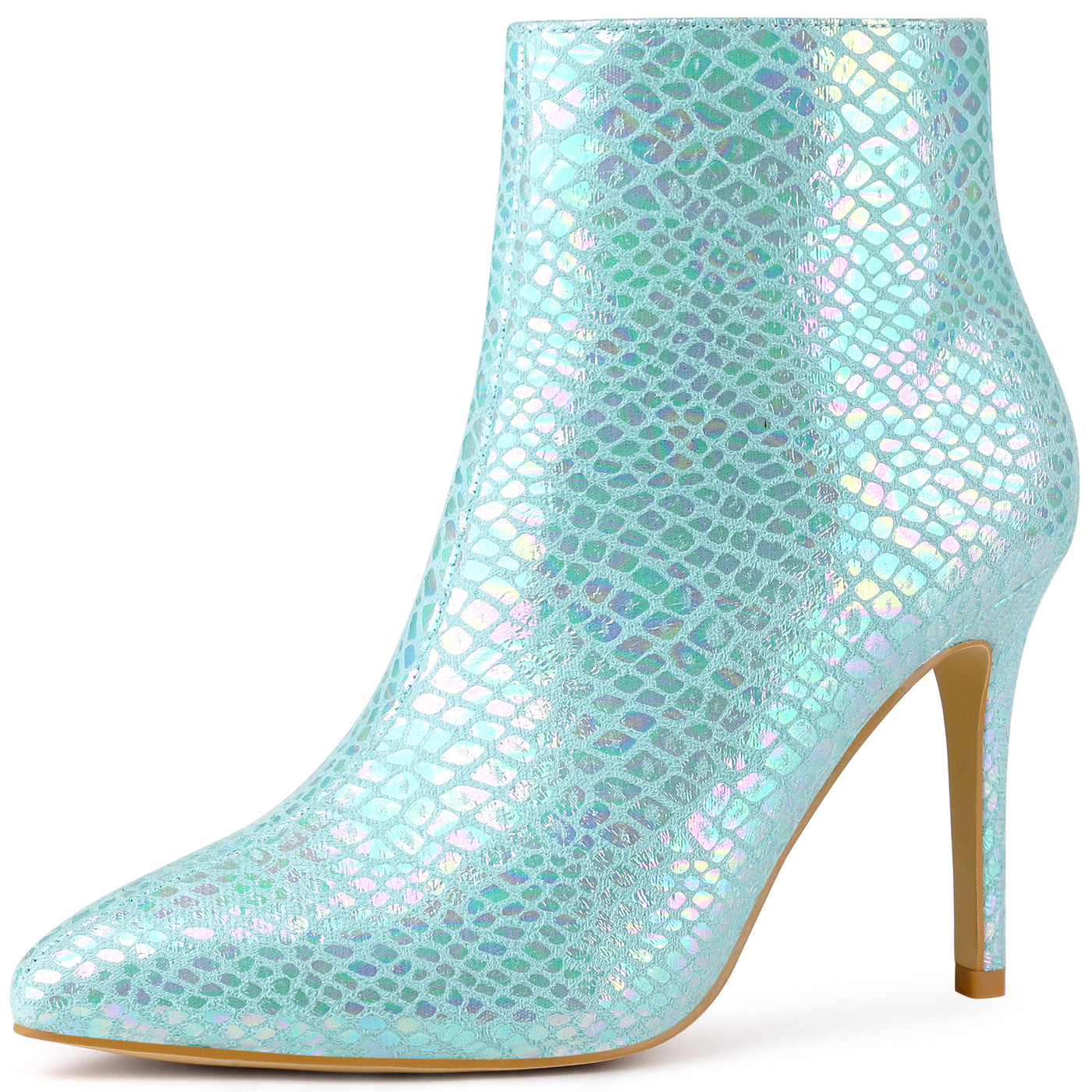 Bublédon Perphy Snake Print Pointed Toe Stiletto Heel Ankle Boots for Women