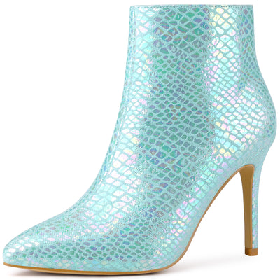 Perphy Snake Print Pointed Toe Stiletto Heel Ankle Boots for Women
