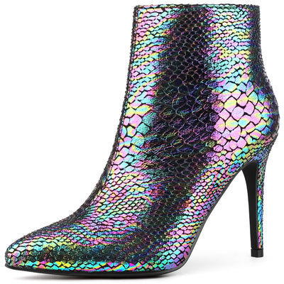Perphy Snake Print Pointed Toe Stiletto Heel Ankle Boots for Women