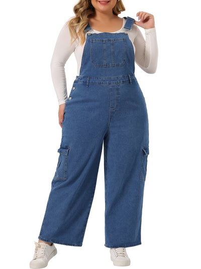 Bublédon Plus Size Denim Overalls Pants for Women Bib Jeans Pockets Stretch Adjustable Suspenders Jumpsuit