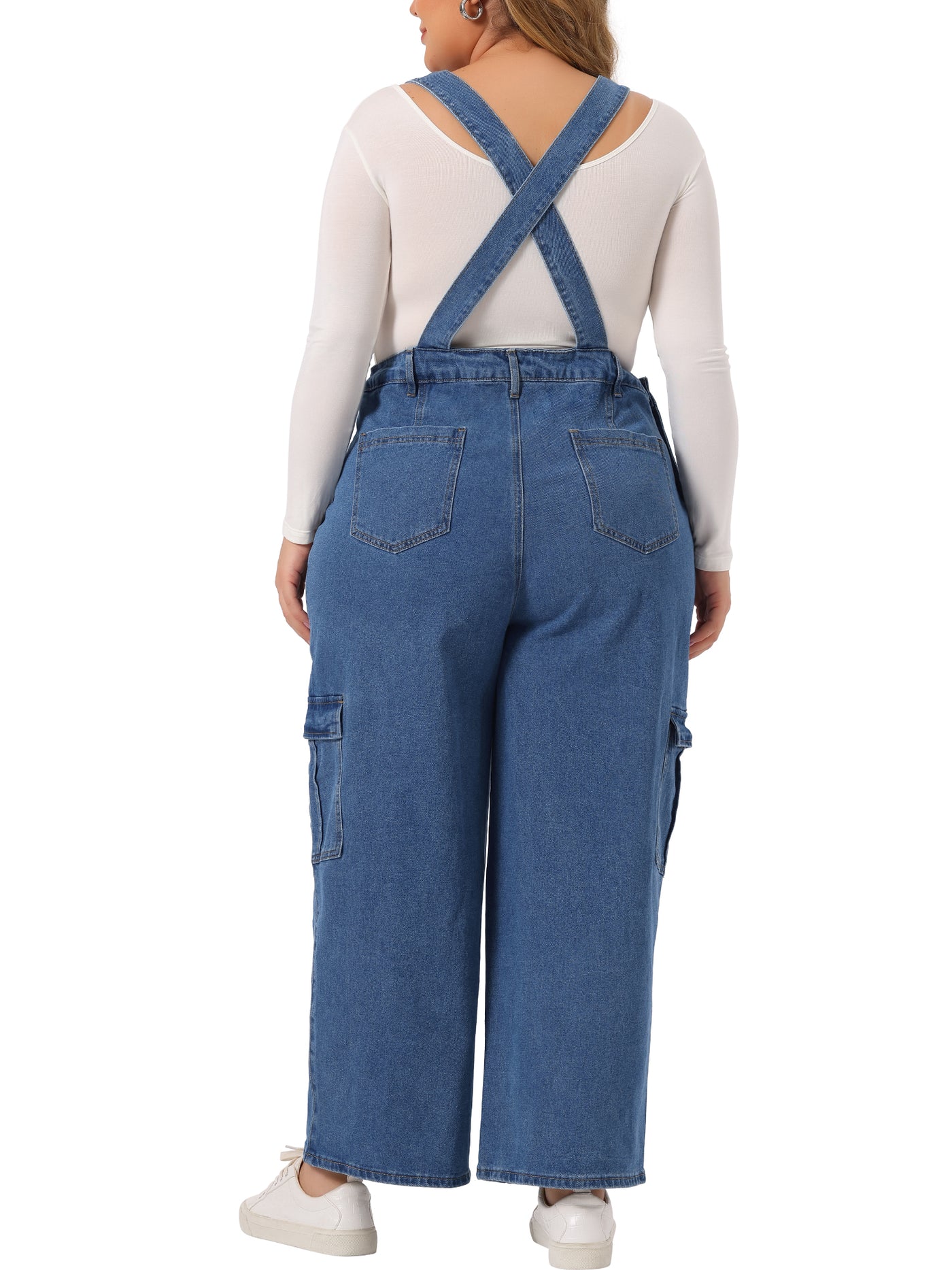 Bublédon Plus Size Denim Overalls Pants for Women Bib Jeans Pockets Stretch Adjustable Suspenders Jumpsuit