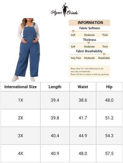 Plus Size Denim Overalls Pants for Women Bib Jeans Pockets Stretch Adjustable Suspenders Jumpsuit