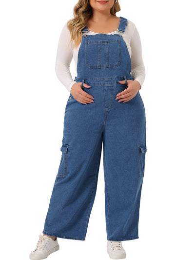 Plus Size Denim Overalls Pants for Women Bib Jeans Pockets Stretch Adjustable Suspenders Jumpsuit