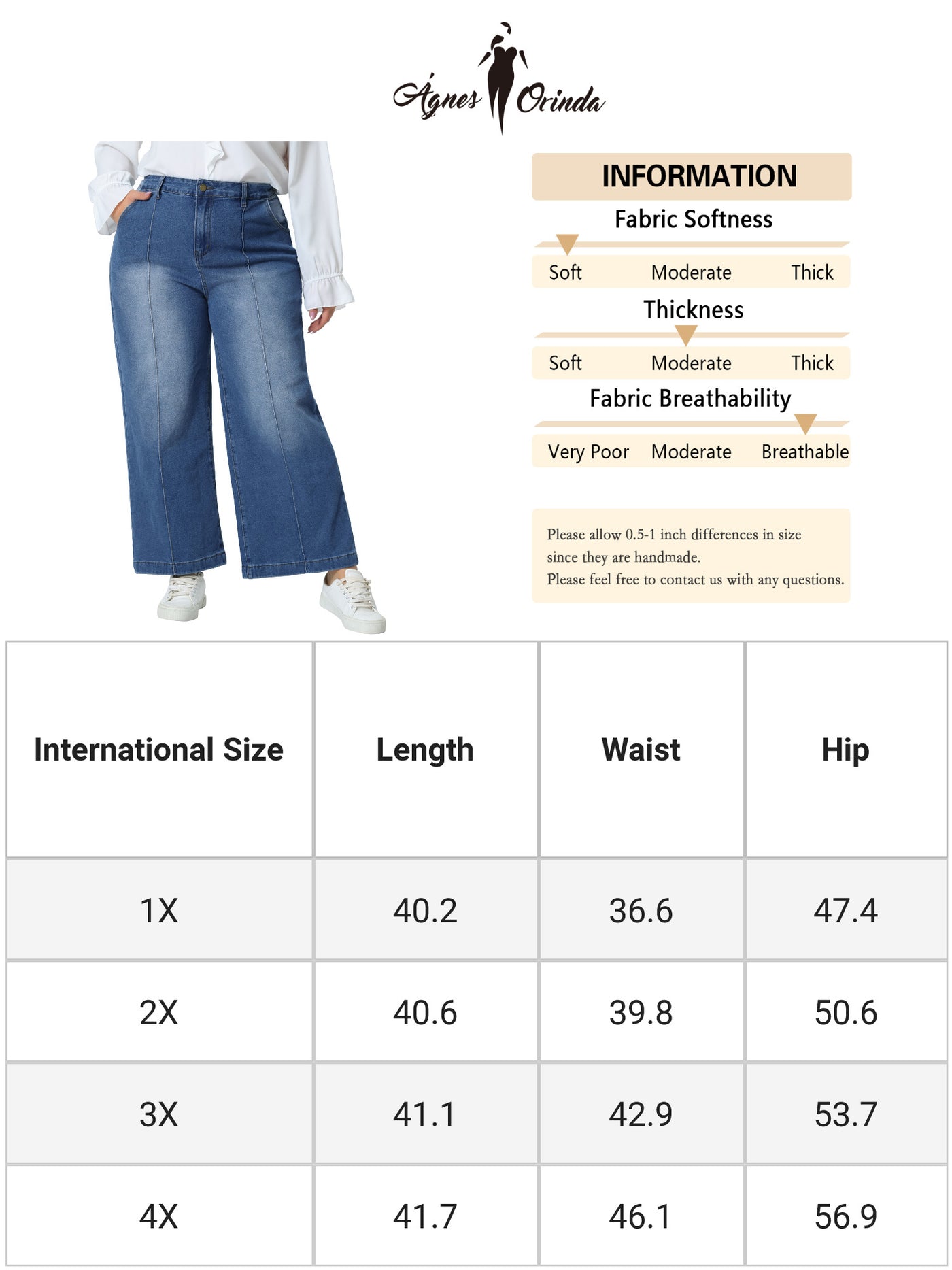 Bublédon Plus Size Jeans for Women Wide Leg Baggy Washed Stretch with Pockets Denim Ankle Pants