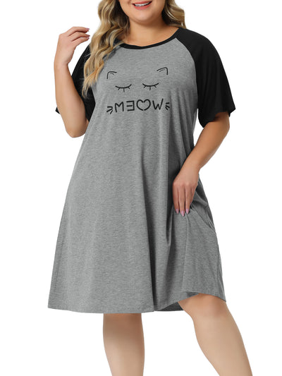 Plus Size Nightgown for Women Short Sleeve Cute Graphic Sleepshirts Lounge Sleep Dress Sleepwear