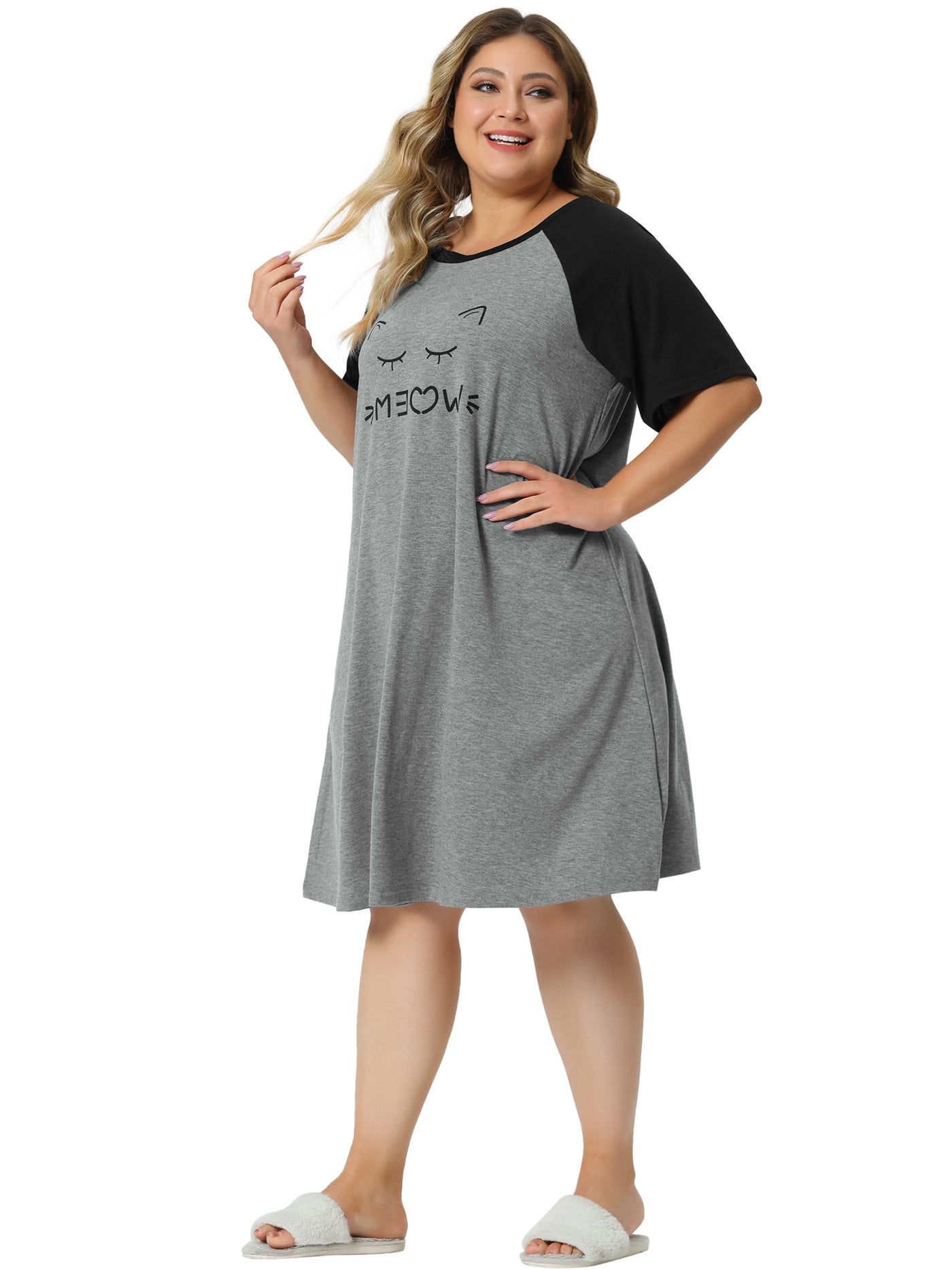 Bublédon Plus Size Nightgown for Women Short Sleeve Cute Graphic Sleepshirts Lounge Sleep Dress Sleepwear
