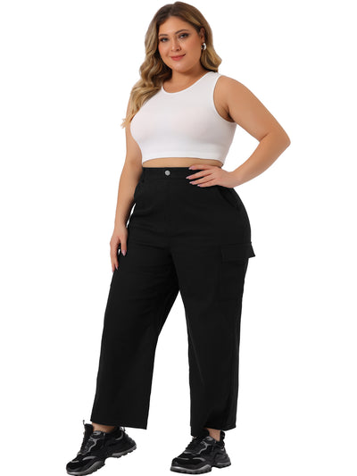 Plus Size Cargo Pants for Women Elastic Waist Pockets Outdoor Workout Trousers