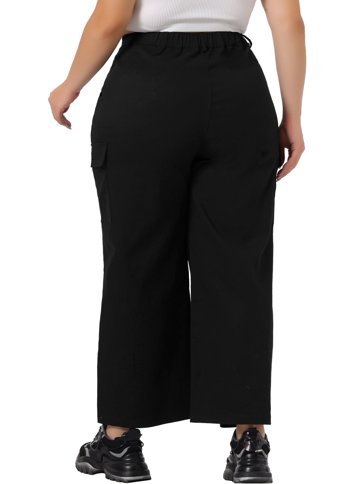 Bublédon Plus Size Cargo Pants for Women Elastic Waist Pockets Outdoor Workout Trousers