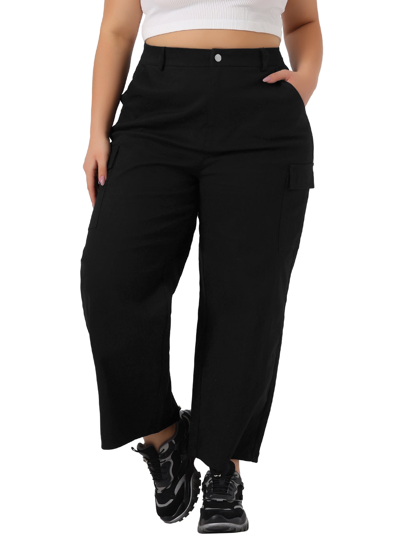Bublédon Plus Size Cargo Pants for Women Elastic Waist Pockets Outdoor Workout Trousers