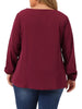 Plus Size Chiffon Blouses for Women V Neck Lace Panel Long Sleeve Elastic Cuff Casual Tops Shirts