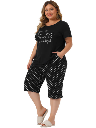 Bublédon Plus Size Loungewear for Women 2 Piece Short Sleeve Tops and Pants Sweatsuits Pajama Sets