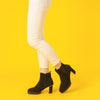 Perphy Round Toe Elastic Mirror Heeled Chunky Heels Boots for Women