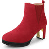 Perphy Round Toe Elastic Mirror Heeled Chunky Heels Boots for Women