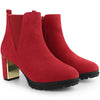 Perphy Round Toe Elastic Mirror Heeled Chunky Heels Boots for Women
