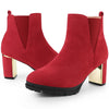 Perphy Round Toe Elastic Mirror Heeled Chunky Heels Boots for Women