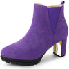Perphy Round Toe Elastic Mirror Heeled Chunky Heels Boots for Women