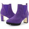 Perphy Round Toe Elastic Mirror Heeled Chunky Heels Boots for Women
