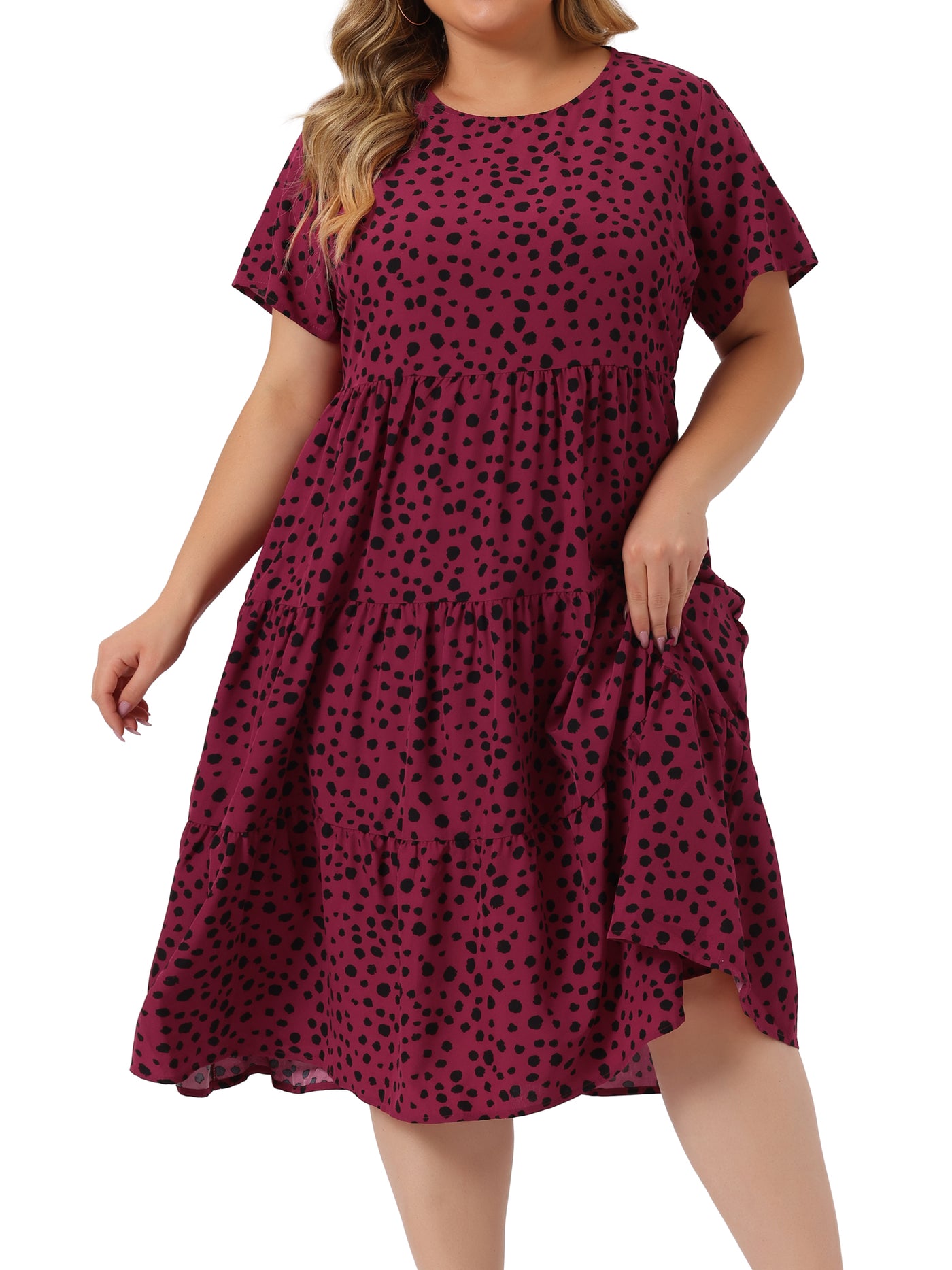 Bublédon Plus Size Polka Dots Dress for Women Short Sleeve Midi Layered Dresses
