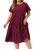 Plus Size Polka Dots Dress for Women Short Sleeve Midi Layered Dresses