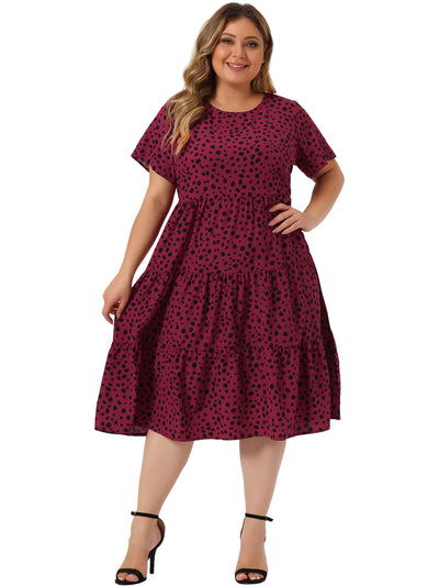 Plus Size Polka Dots Dress for Women Short Sleeve Midi Layered Dresses