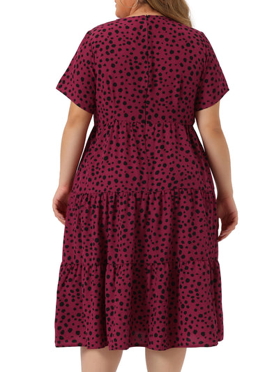 Plus Size Polka Dots Dress for Women Short Sleeve Midi Layered Dresses