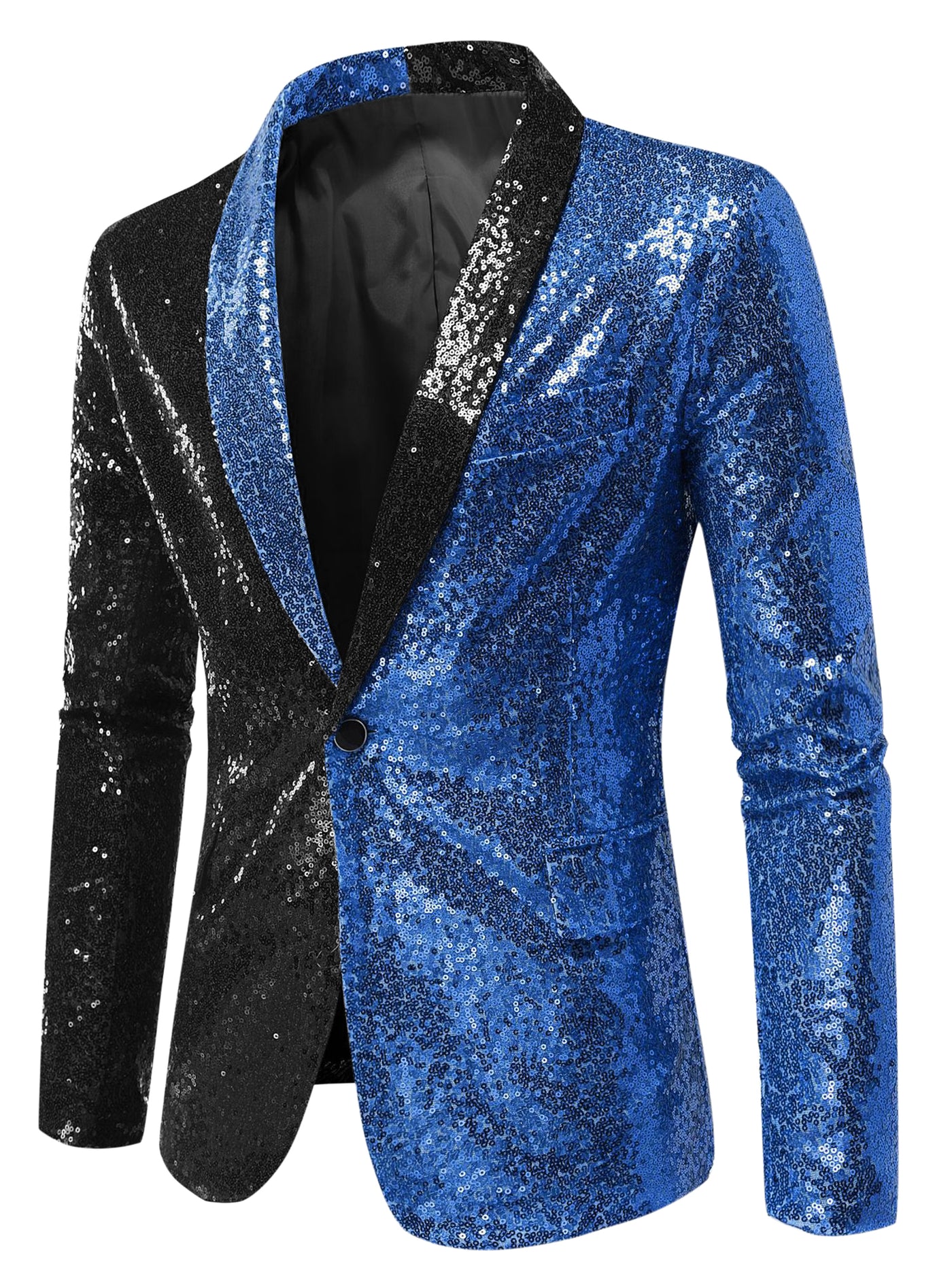 Bublédon Sequin Blazer for Men's Shawl Lapel Party Disco Shinny Color Block Sports Coats